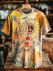 Women's Hippie Art Print Casual Cotton And Linen Shirt