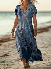 Women's Vintage Ethnic Floral Art Print Casual Cotton And Linen Shirt