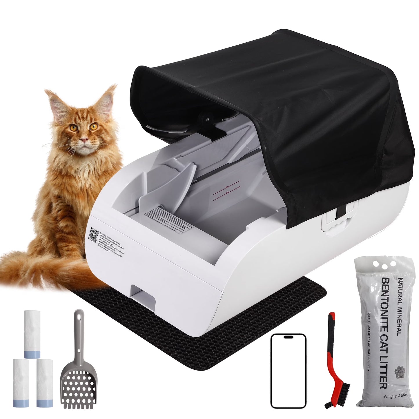 Automatic Self-Cleaning Cat Litter Box with Smart App Control, Dual Safety Sensors, and Odorless