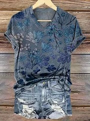 Women's Vintage Ethnic Floral Art Print Casual Cotton And Linen Shirt