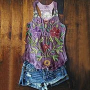 Women's Vintage Ethnic Floral Art Print Casual Cotton Linen Shirt
