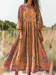 Women's Retro Ethnic Totem Art Pattern Print Casual Cotton And Linen Shirt