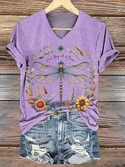 Women's Dragonfly V-Neck Casual T-Shirt