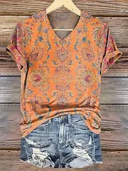 Women's Retro Ethnic Totem Art Pattern Print Casual Cotton And Linen Shirt
