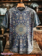 Women's Vintage Ethnic Floral Art Print Casual V-neck Long Sleeve T-shirt